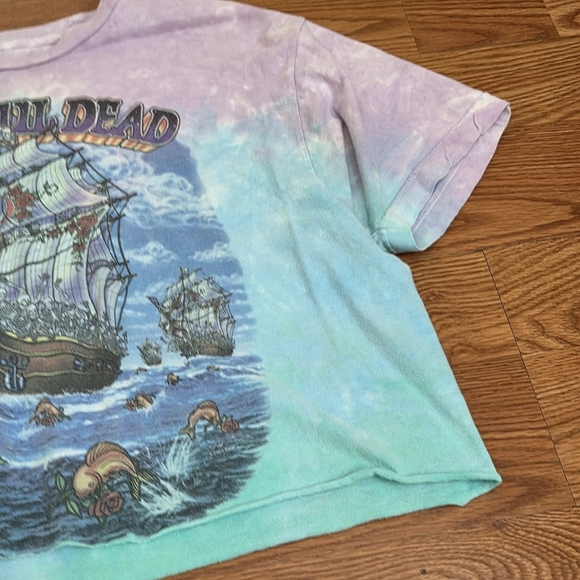 VINTAGE Y2K GRATEFUL DEAD Ship of Fools Liquid Blue Tie Dye T-Shirt Crop Top - Picture 4 of 10